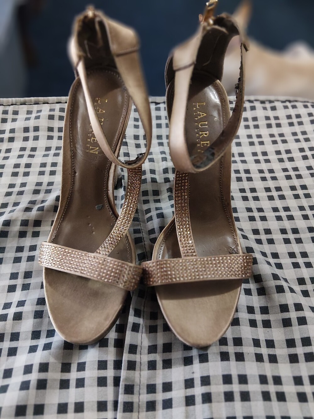 Lauren Ralph Lauren Rose Gold Rhinestone Ankle-Strap Heels